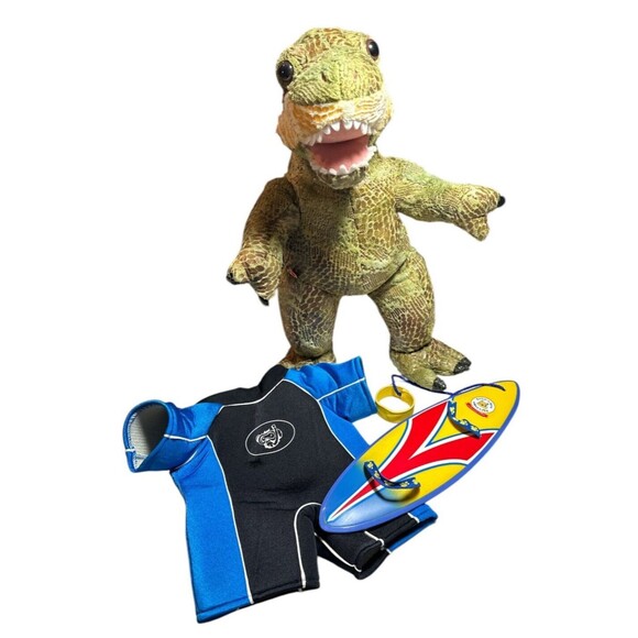 BAB RETIRED T-REX Scaly Build A Bear Green Dinosaur,‎ Surfboard & Scuba Wet Suit - Picture 2 of 8